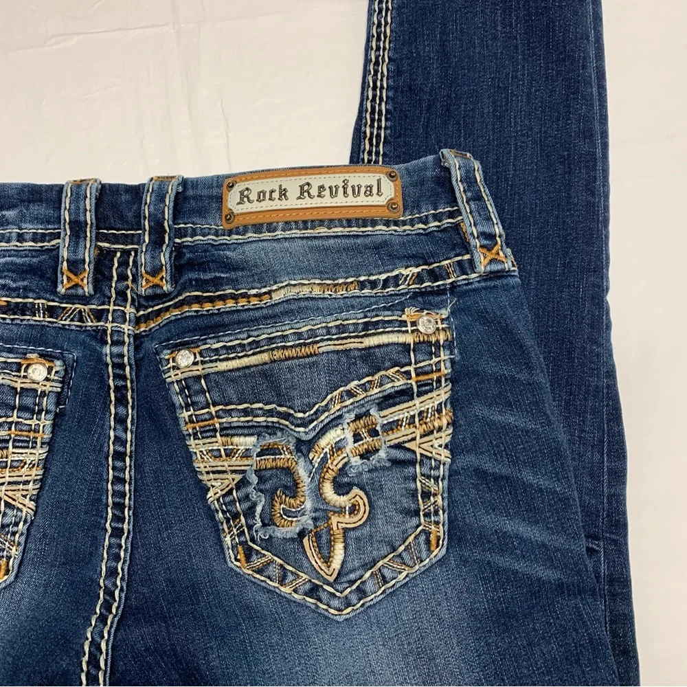 Rock Revival Boris Skinny Embroidered Distressed Skinny Jeans Women’s 30 - Picture 2 of 12